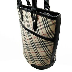 Burberry Shoulder Check Leather Nova Canvas Bag